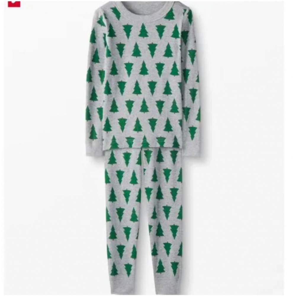 KIDS Hanna Andersson Long John Pajamas in Tannenbaum Christmas Tree Size 6-7